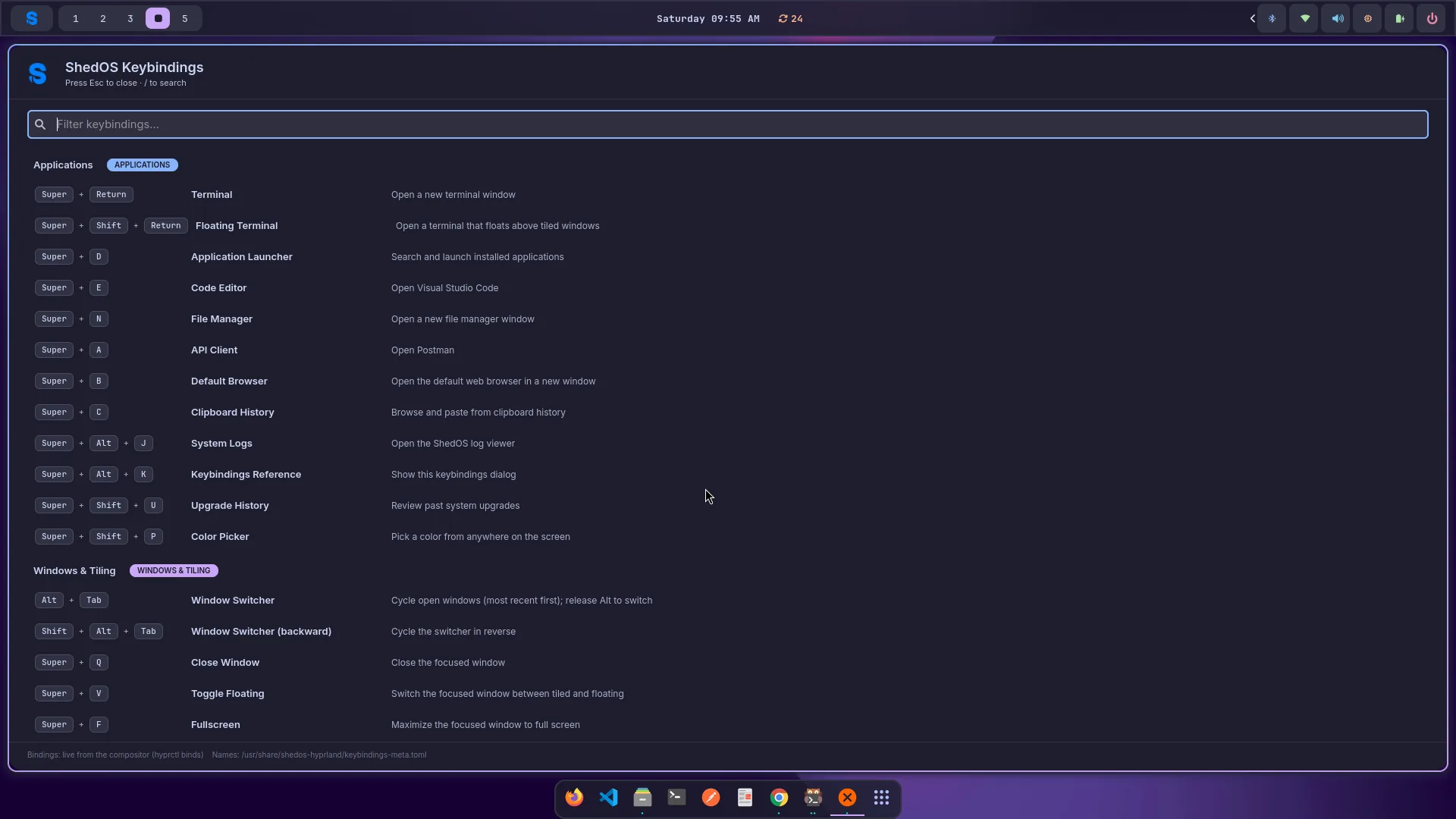 Keybindings, a keystroke away (Super+Alt+K).