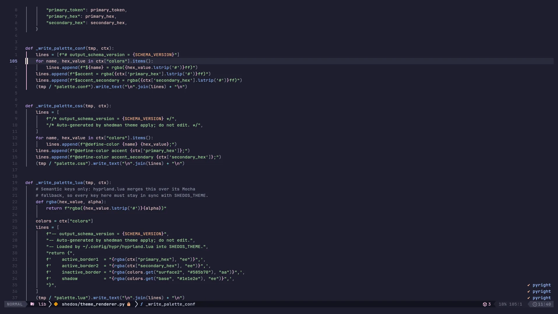 A ShedOS terminal running the shedman CLI alongside an editor.
